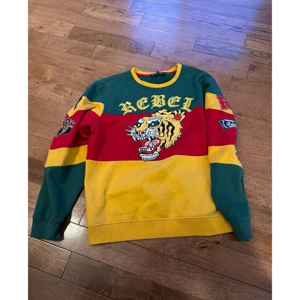 Rebel Minds Mens Polo Color Block Sweatshirt Tiger Embroidered XL